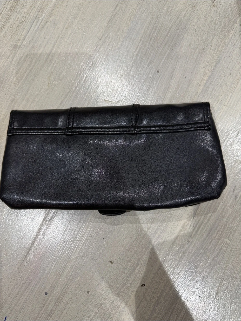 Y2K Classic Black Leather Clutch with Large Buckle Detail